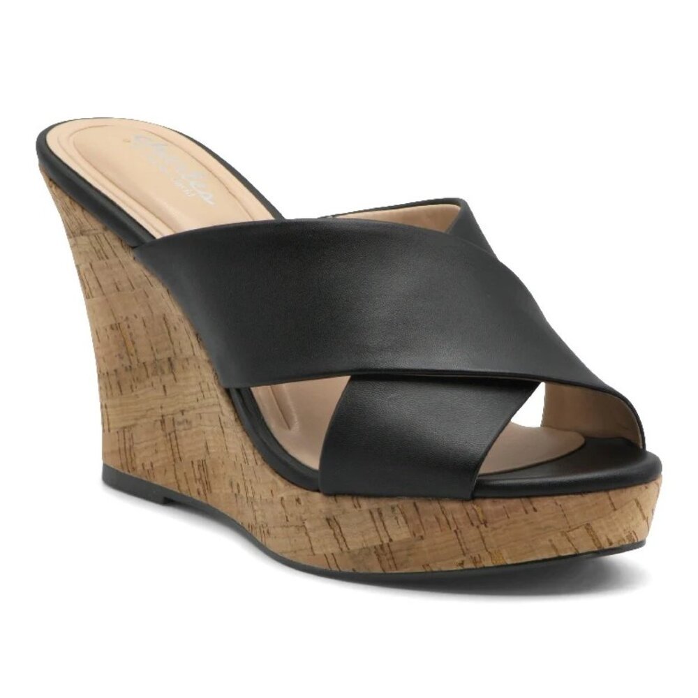 Charles by CHARLES DAVID Black Latrice Platform Wedge Sandal SIZE 8